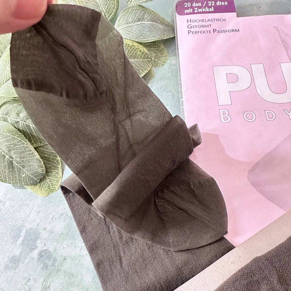 Vintage Deadstock Graphite Grey Sheer Tights German Nylon Hosiery M/L